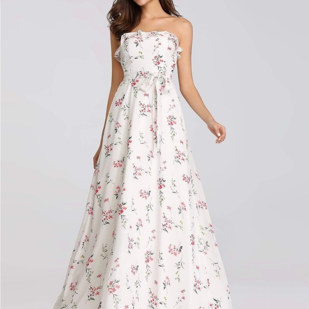 Ever Pretty Strapless Floral Dress - White and Pink